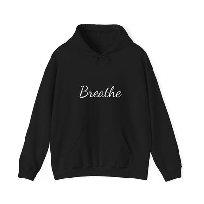 Black Unisex with White Breathe Logo Hoodie - Perfect for Travel, Meditation, Mindfulness and daily wear.