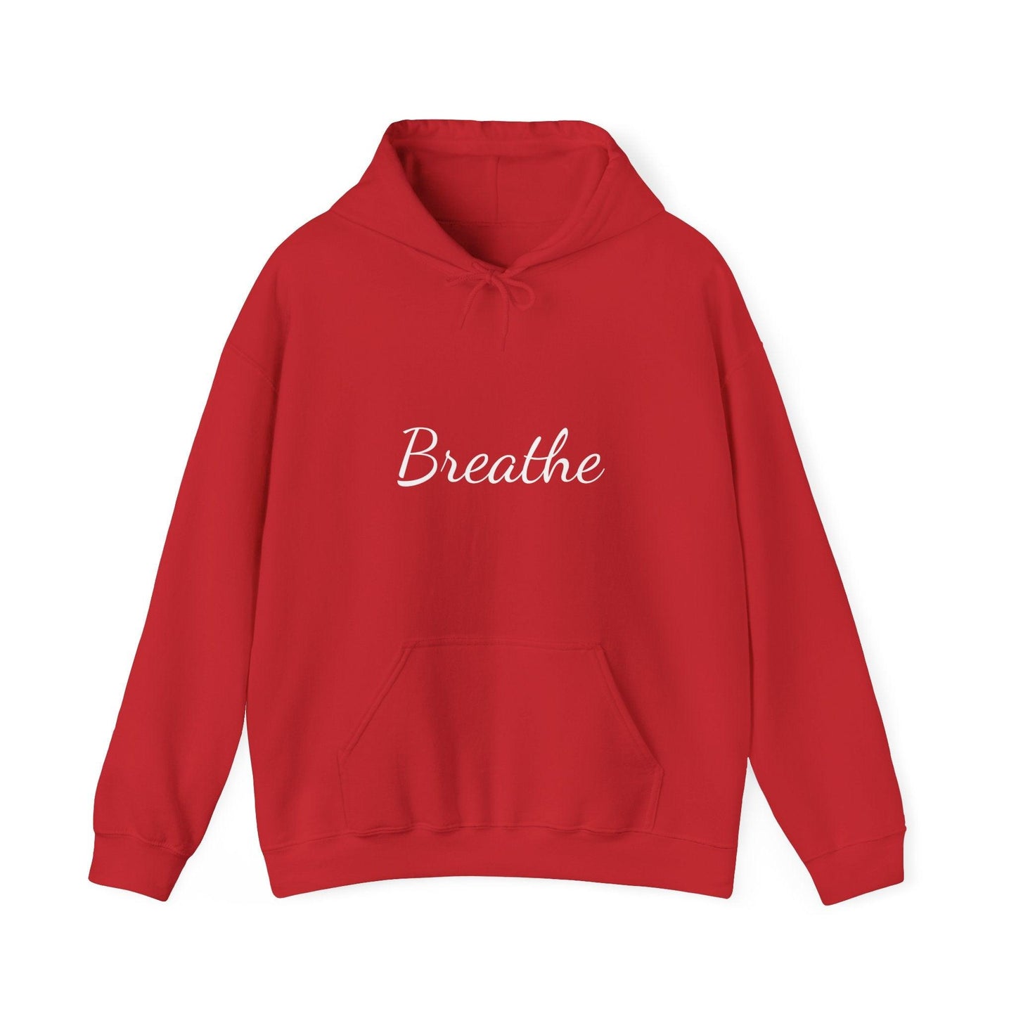 Red Unisex with White Breathe Logo Hoodie - Perfect for Travel, Meditation, Mindfulness and daily wear.