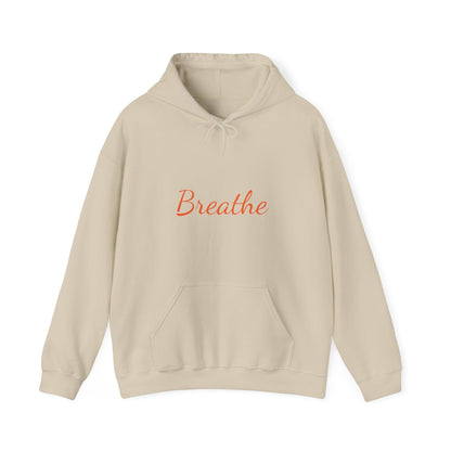 Beige Unisex with Orange Breathe Logo Hoodie - Perfect for Travel, Meditation, Mindfulness and daily wear.