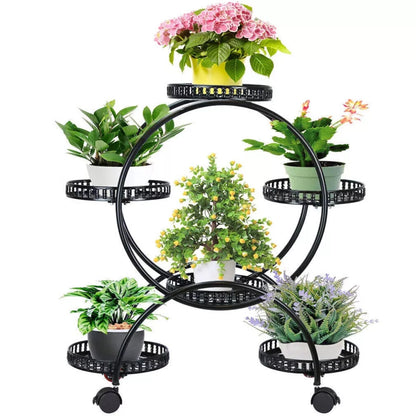 Rolling Metal Plant Stand Rack Flower Pot Shelf Holder with Wheels_0