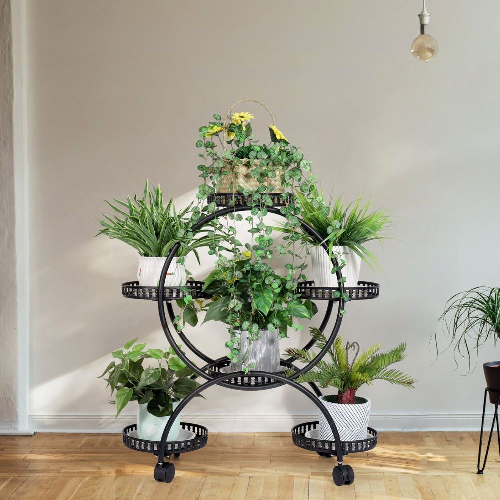 Rolling Metal Plant Stand Rack Flower Pot Shelf Holder with Wheels_6