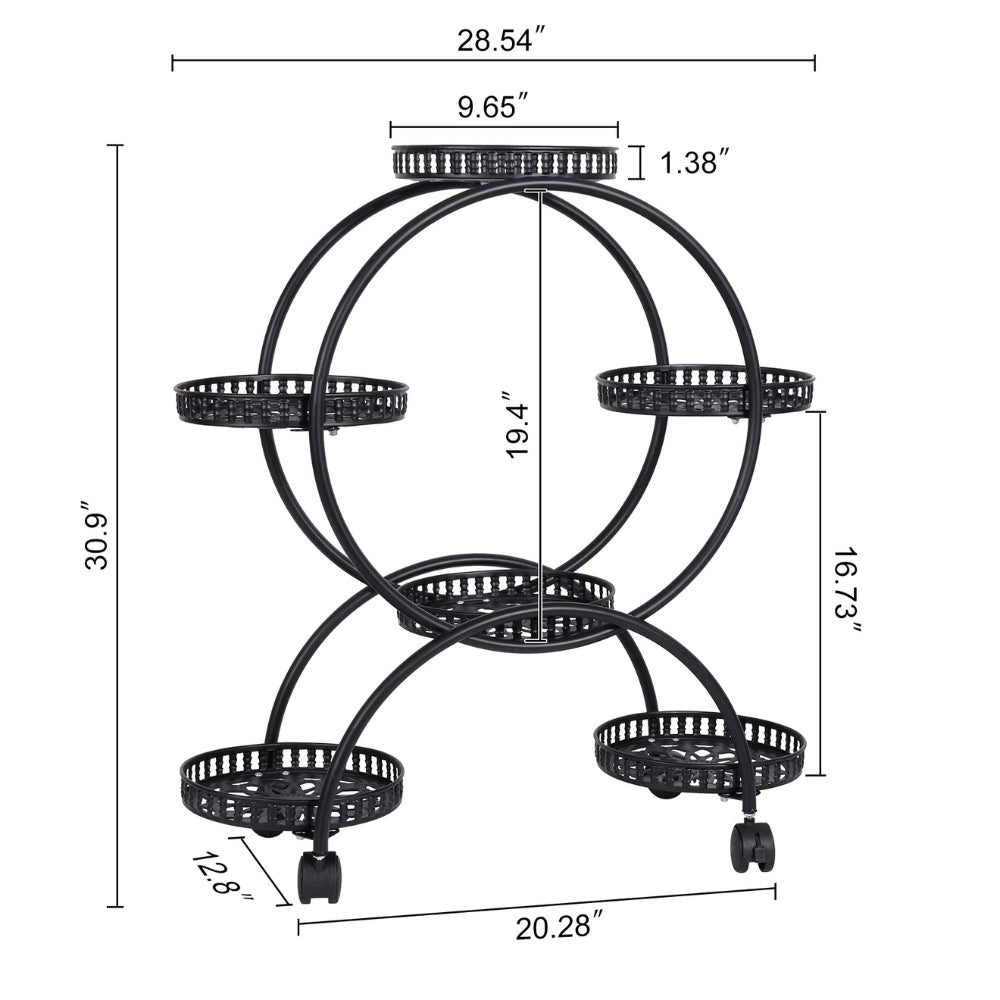 Rolling Metal Plant Stand Rack Flower Pot Shelf Holder with Wheels_7