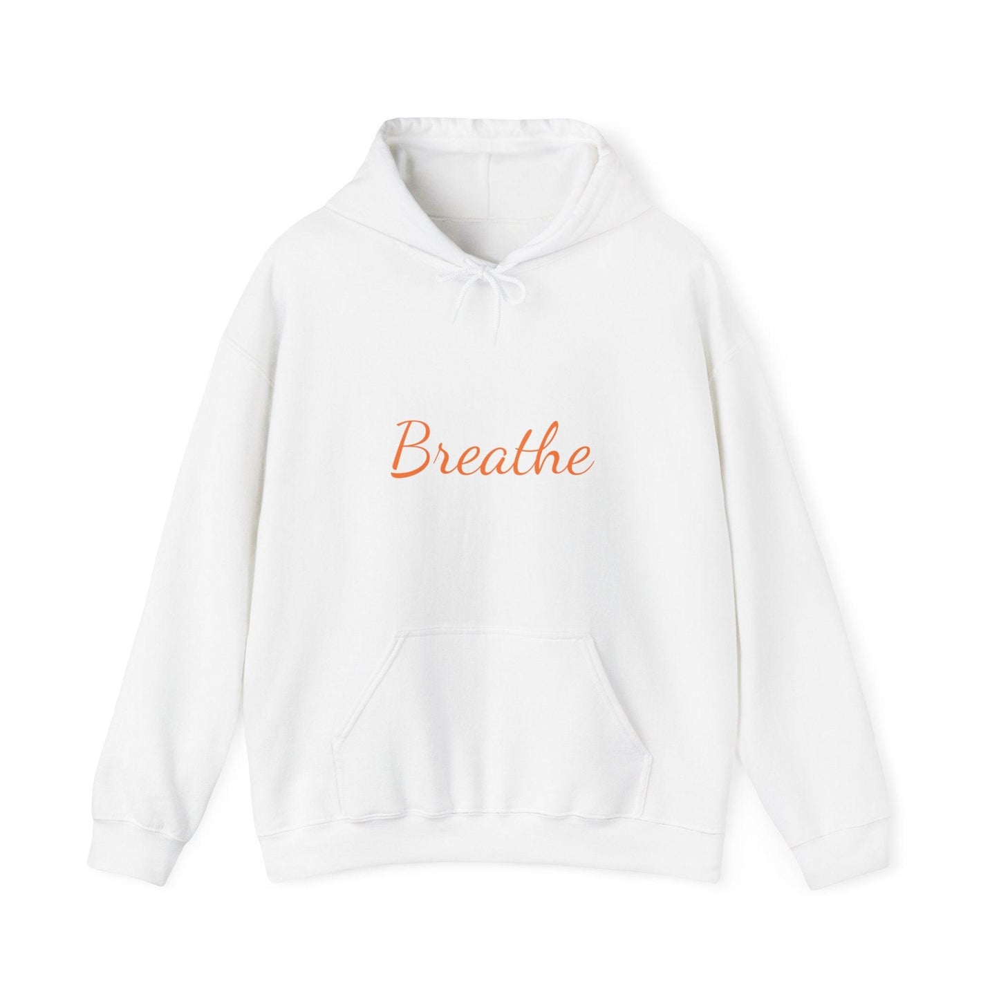 White Unisex with Orange Breathe Logo Hoodie - Perfect for Travel, Meditation, Mindfulness and daily wear.