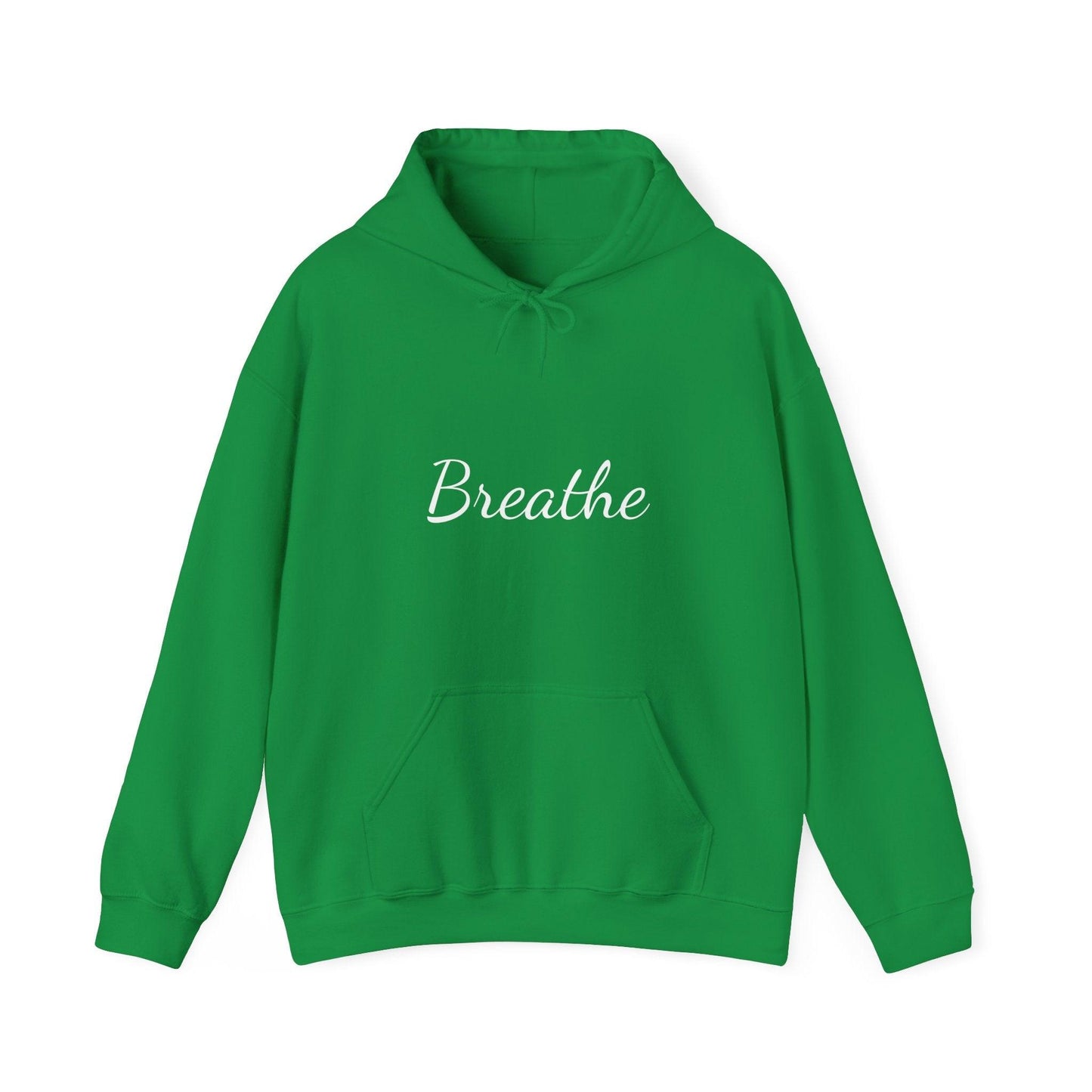 Green Unisex with White Breathe Logo Hoodie - Perfect for Travel, Meditation, Mindfulness and daily wear.