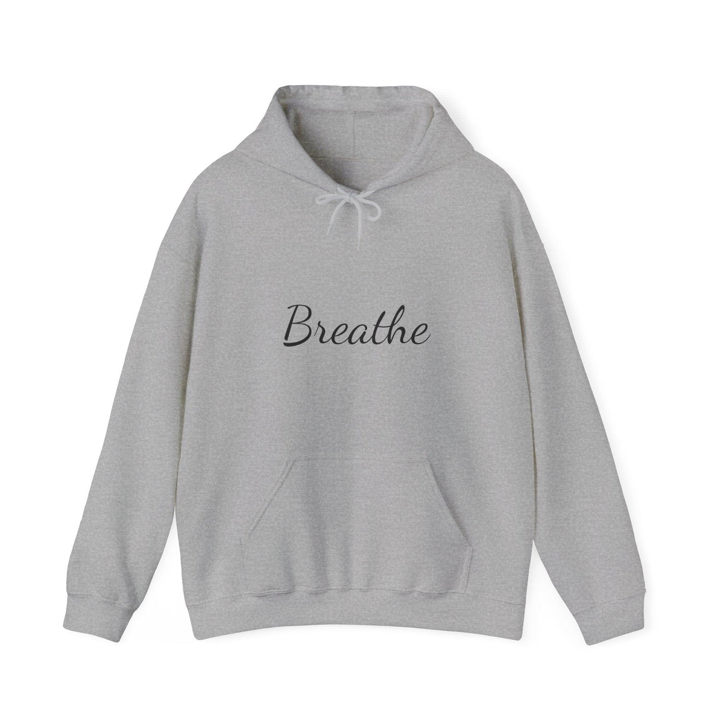 Grey Unisex with Black Breathe Logo Hoodie - Perfect for Travel, Meditation, Mindfulness and daily wear.